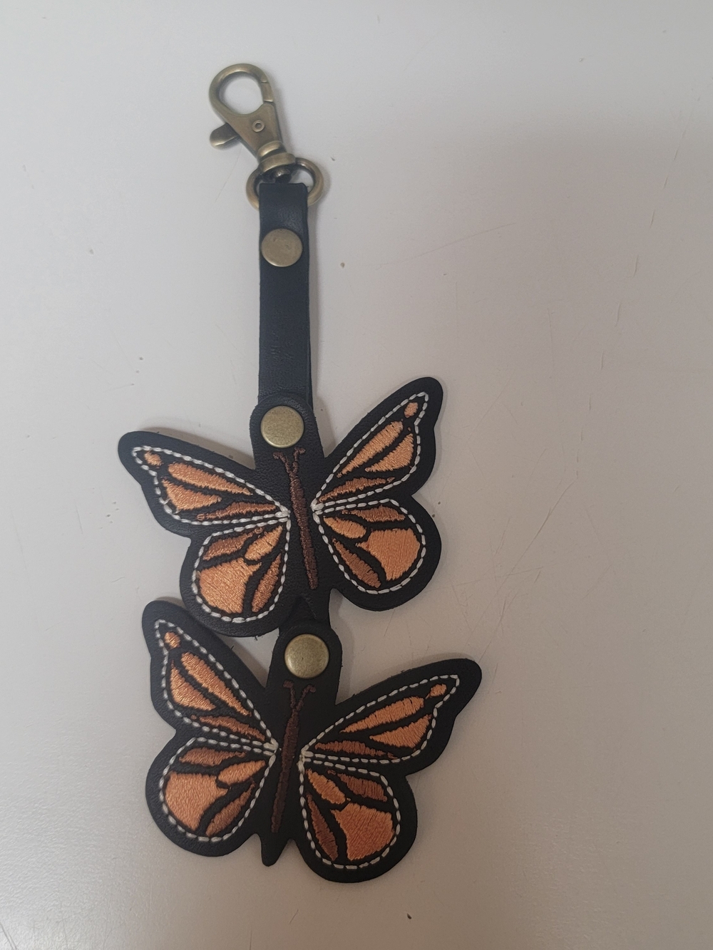 Portland Leather Butterfly Double Charm Keychain - Black and Orange